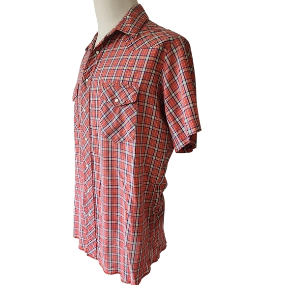 Vintage Wrangler Western Plaid Pearl Snap Shirt Short Sleeve - LT (Large Tall) - Picture 3 of 7